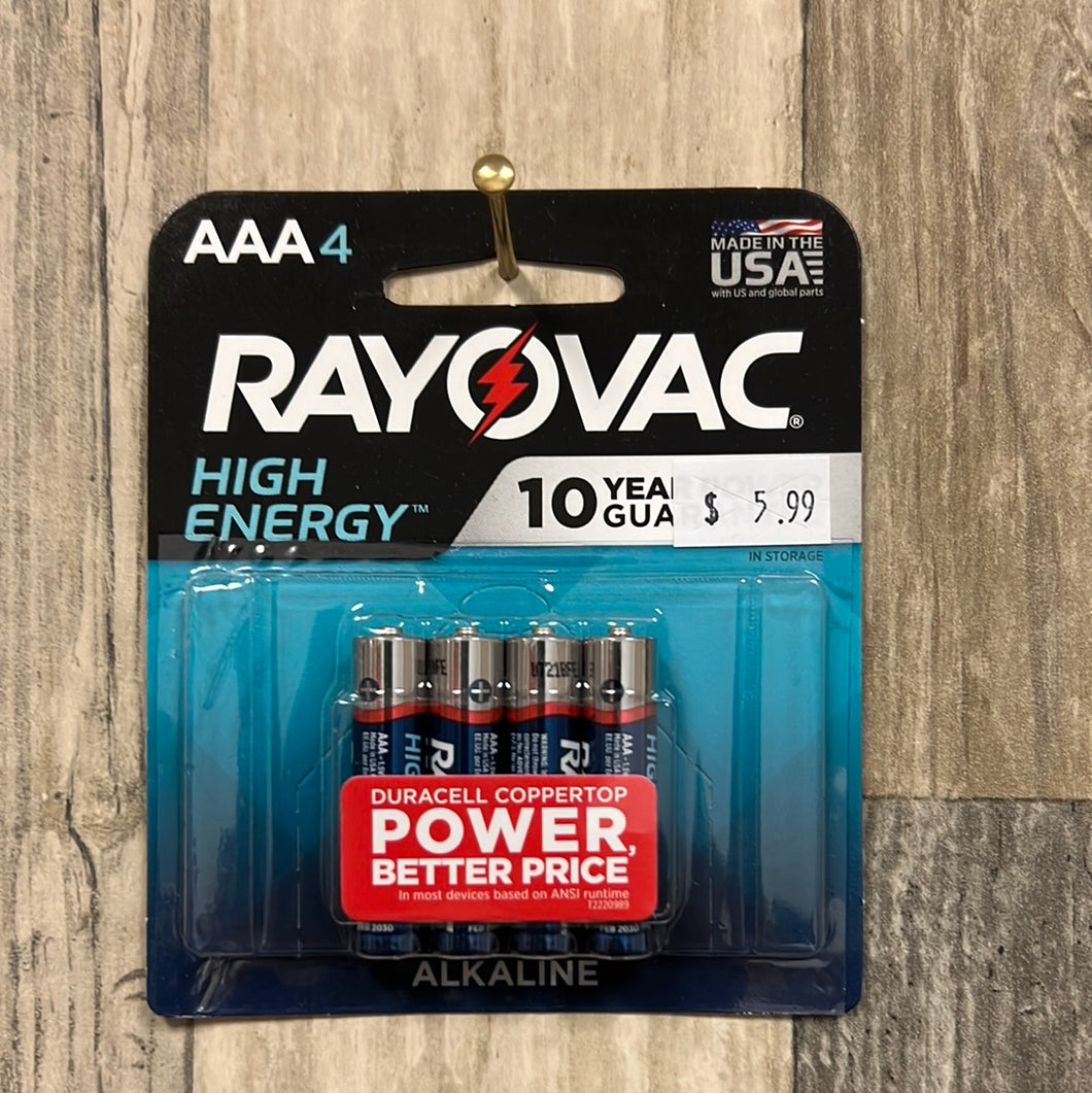 Rayovac 824-4J High Energy Alkaline AAA Batteries 4-Pack